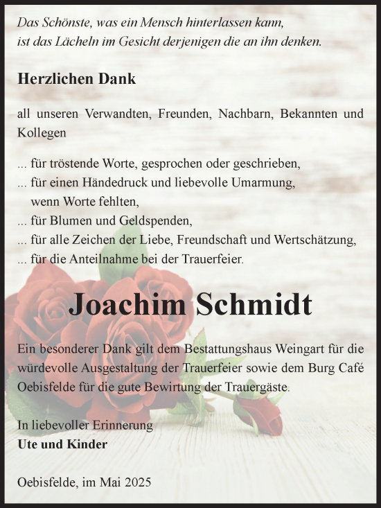 Traueranzeige von Joachim Schmidt von Volksstimme Altmark West